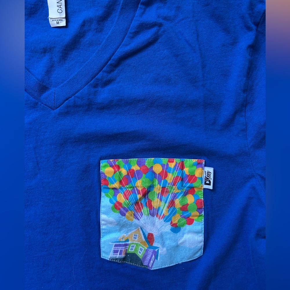 Blue V-Neck T-Shirt with Up Pocket